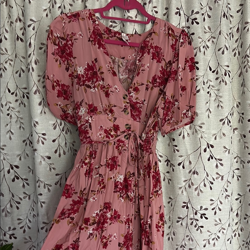 Xhilaration Red Puff Sleeve Midi Sundress